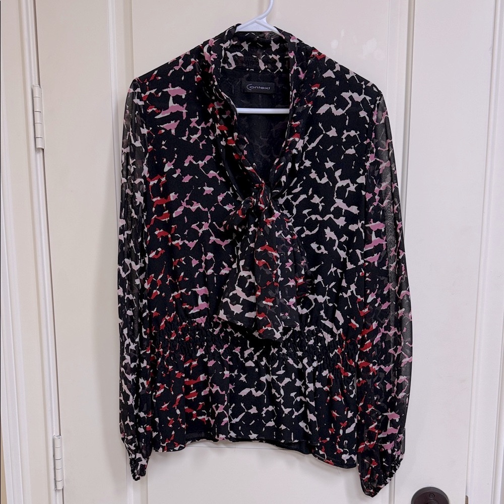 Context Abstract Chiffon Blouse - Black and Pink
